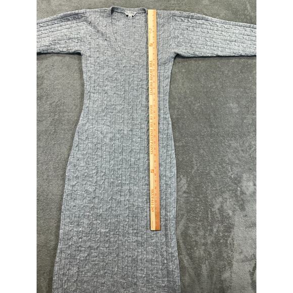 miss selfridge cable v neck fitted sweater midi dress pale gray heather size 4-6 - Picture 8 of 11